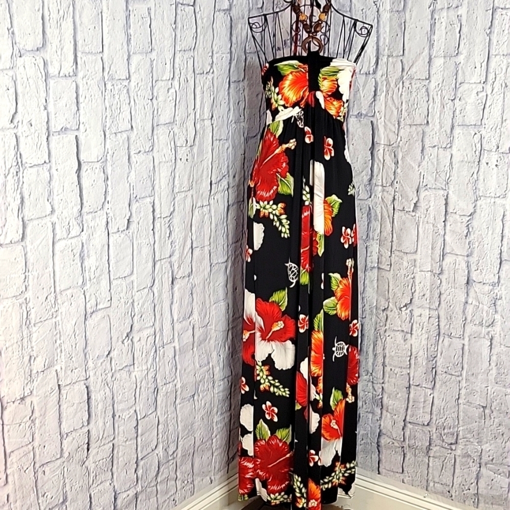 Steven‎ Wear Black Tropical Hibiscus Floral Maxi Dress Small